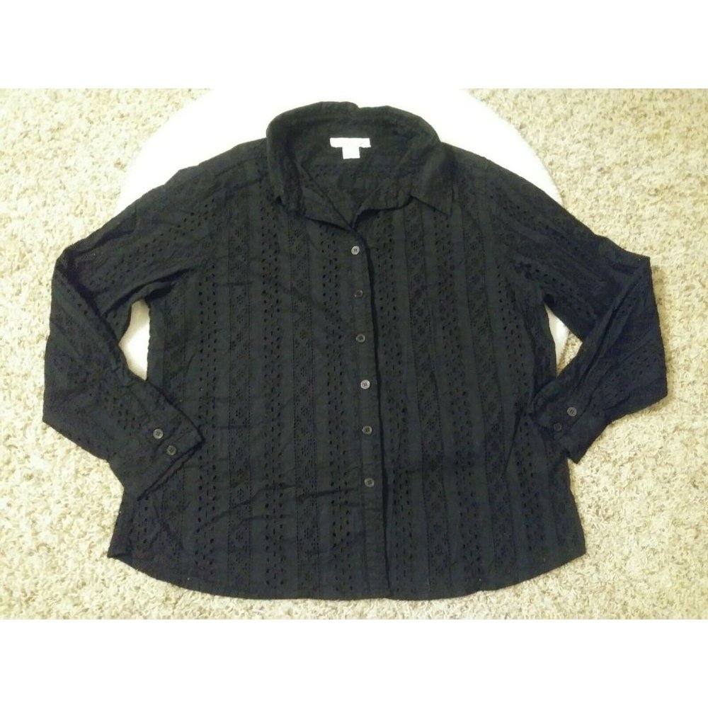 Tiramisu Womens Black Long Sleeve Button Up Shirt Workwear Professional XL 1X